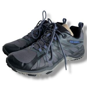 Merrell Trail Sneakers Gray Black with Blue Accents Size 6